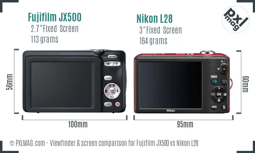 Fujifilm JX500 vs Nikon L28 Screen and Viewfinder comparison