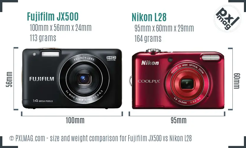 Fujifilm JX500 vs Nikon L28 size comparison