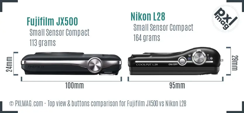 Fujifilm JX500 vs Nikon L28 top view buttons comparison