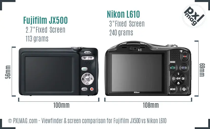 Fujifilm JX500 vs Nikon L610 Screen and Viewfinder comparison