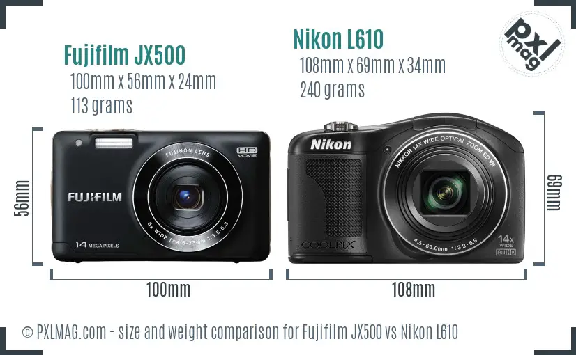 Fujifilm JX500 vs Nikon L610 size comparison