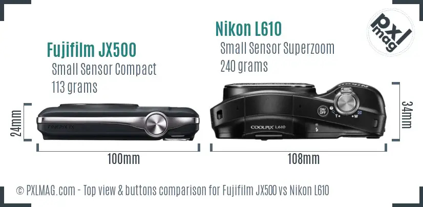 Fujifilm JX500 vs Nikon L610 top view buttons comparison