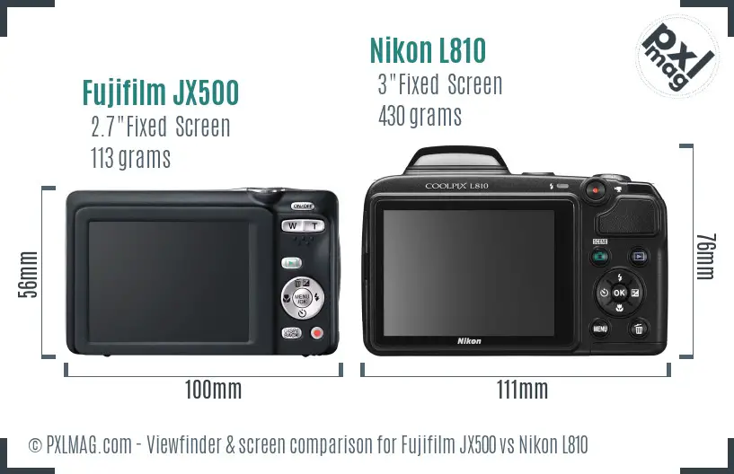 Fujifilm JX500 vs Nikon L810 Screen and Viewfinder comparison