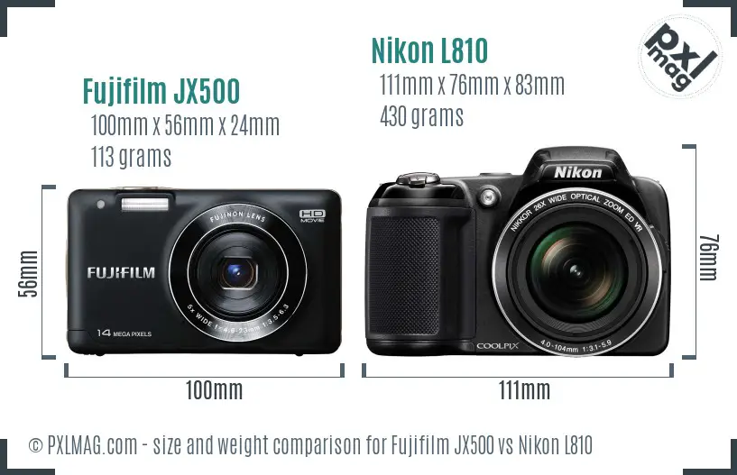 Fujifilm JX500 vs Nikon L810 size comparison