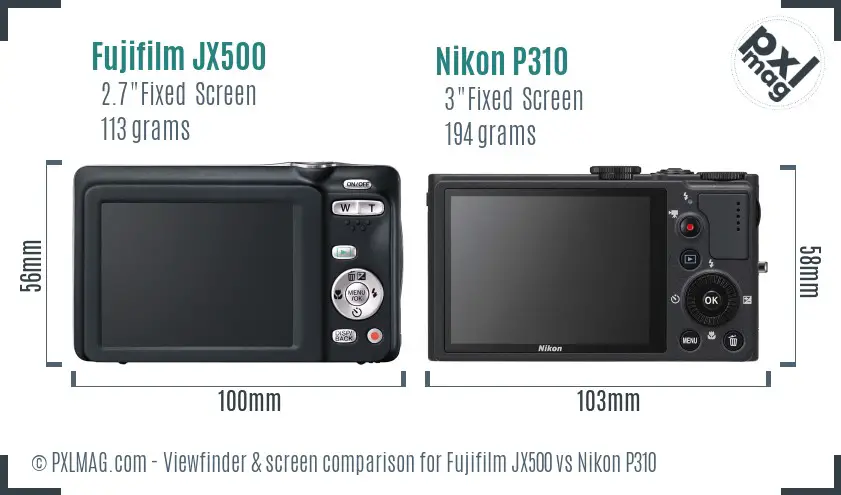 Fujifilm JX500 vs Nikon P310 Screen and Viewfinder comparison
