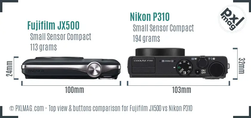 Fujifilm JX500 vs Nikon P310 top view buttons comparison