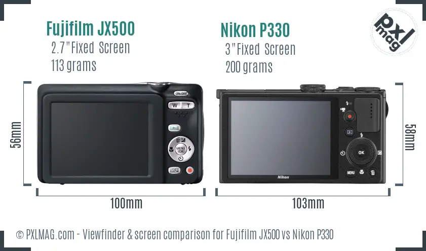 Fujifilm JX500 vs Nikon P330 Screen and Viewfinder comparison