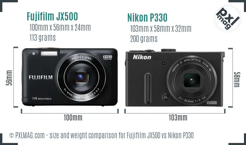 Fujifilm JX500 vs Nikon P330 size comparison