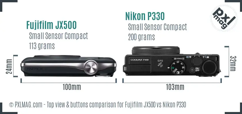 Fujifilm JX500 vs Nikon P330 top view buttons comparison