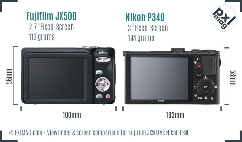 Fujifilm JX500 vs Nikon P340 Screen and Viewfinder comparison