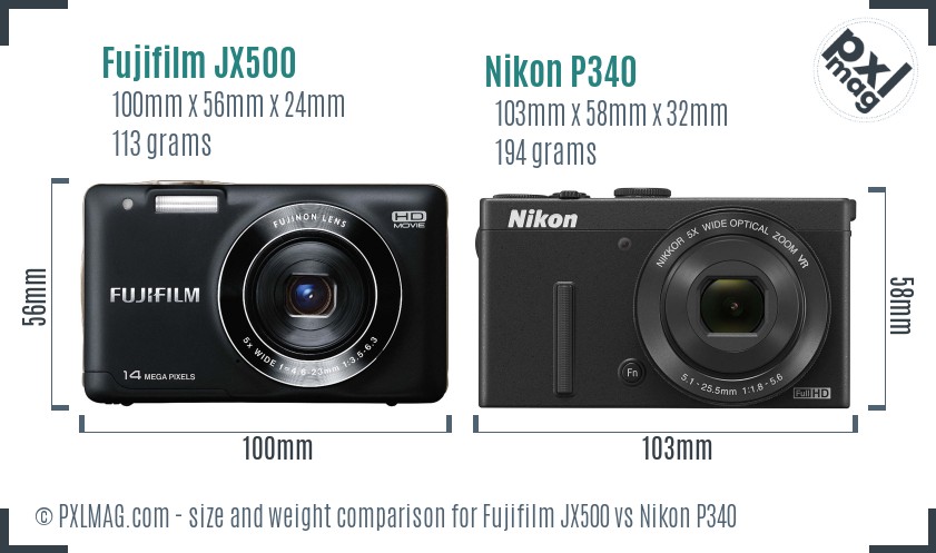 Fujifilm JX500 vs Nikon P340 size comparison