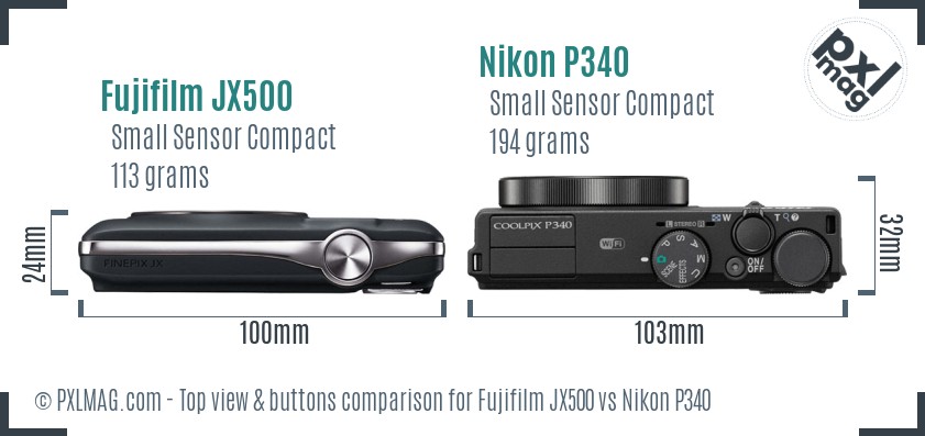 Fujifilm JX500 vs Nikon P340 top view buttons comparison