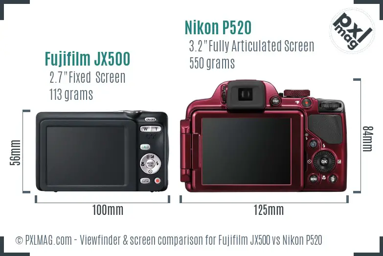Fujifilm JX500 vs Nikon P520 Screen and Viewfinder comparison