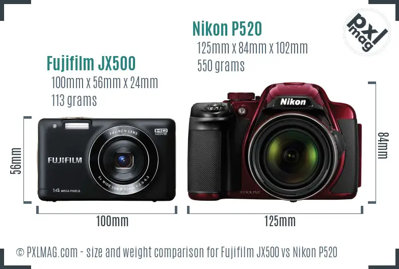 Fujifilm JX500 vs Nikon P520 size comparison