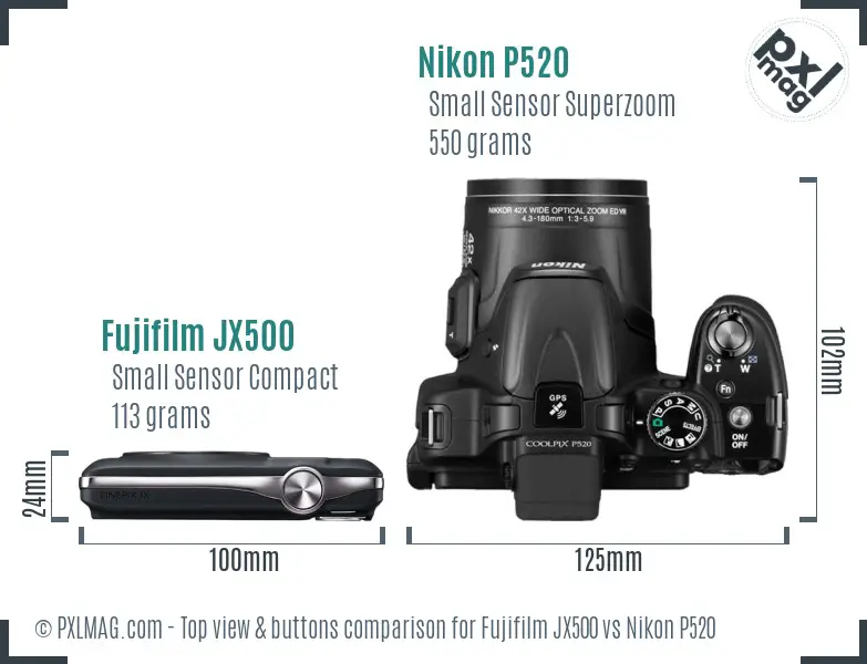 Fujifilm JX500 vs Nikon P520 top view buttons comparison