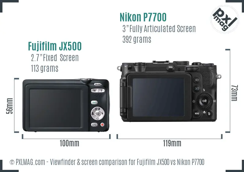 Fujifilm JX500 vs Nikon P7700 Screen and Viewfinder comparison