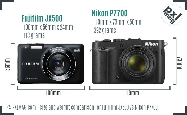 Fujifilm JX500 vs Nikon P7700 size comparison