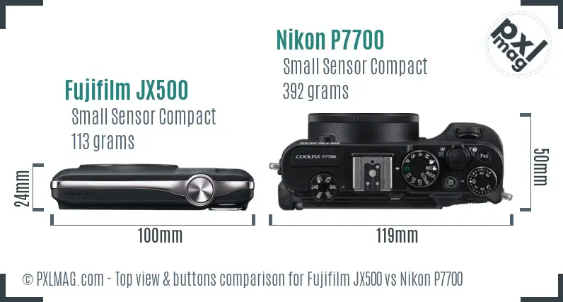 Fujifilm JX500 vs Nikon P7700 top view buttons comparison