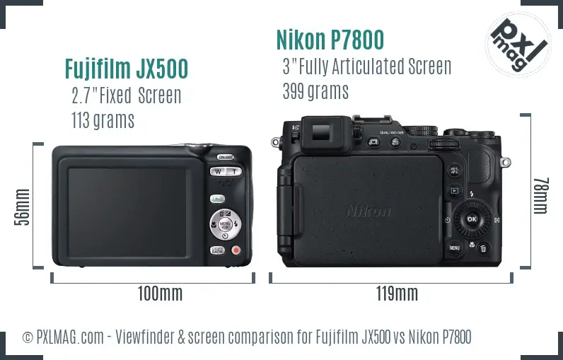 Fujifilm JX500 vs Nikon P7800 Screen and Viewfinder comparison