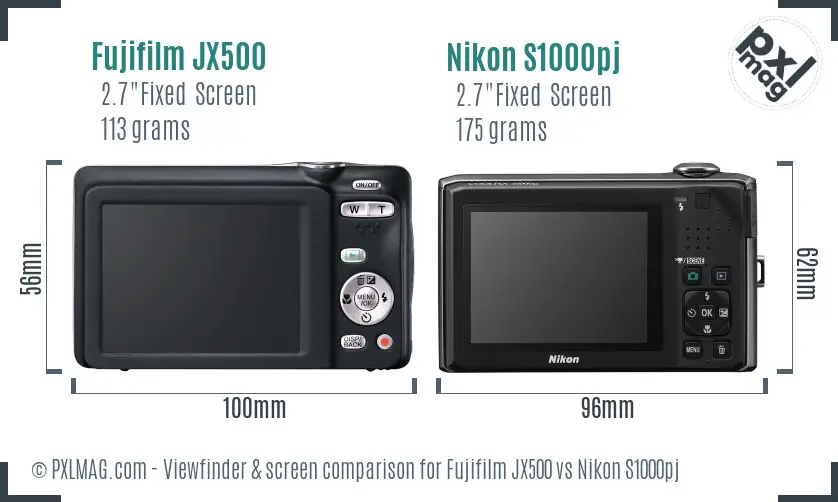 Fujifilm JX500 vs Nikon S1000pj Screen and Viewfinder comparison