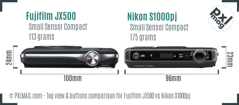 Fujifilm JX500 vs Nikon S1000pj top view buttons comparison