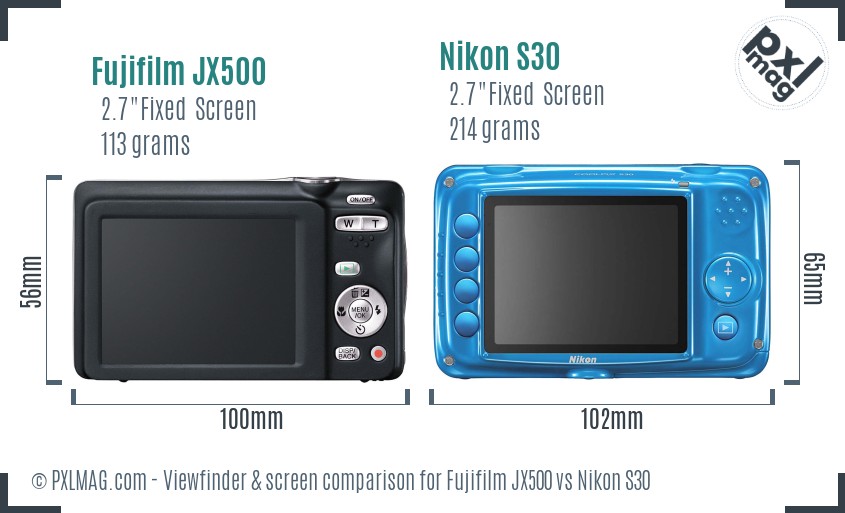 Fujifilm JX500 vs Nikon S30 Screen and Viewfinder comparison