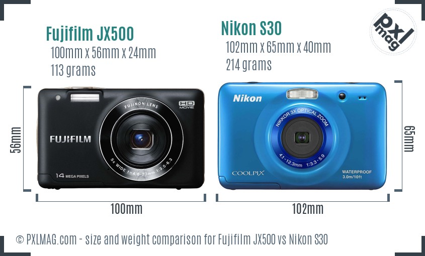 Fujifilm JX500 vs Nikon S30 size comparison