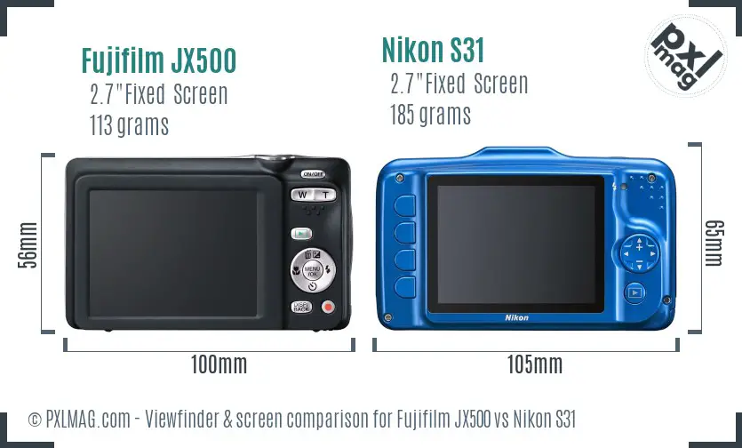 Fujifilm JX500 vs Nikon S31 Screen and Viewfinder comparison