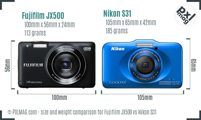 Fujifilm JX500 vs Nikon S31 size comparison