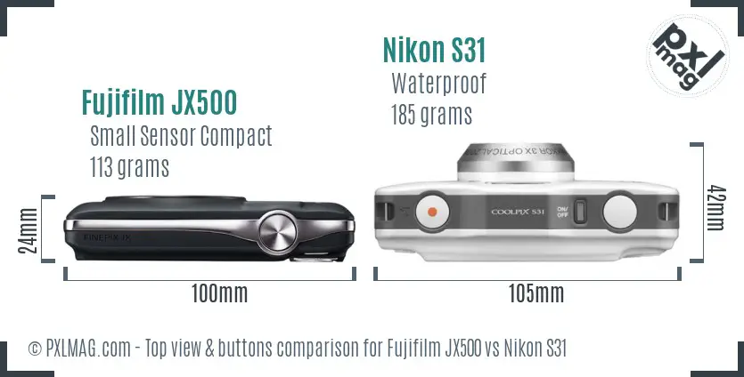 Fujifilm JX500 vs Nikon S31 top view buttons comparison