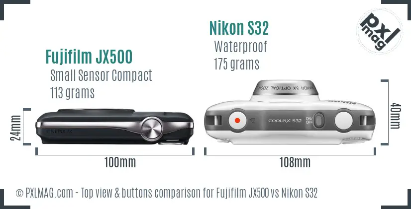 Fujifilm JX500 vs Nikon S32 top view buttons comparison Fujifilm JX500 vs Nikon S32 top view buttons comparison
