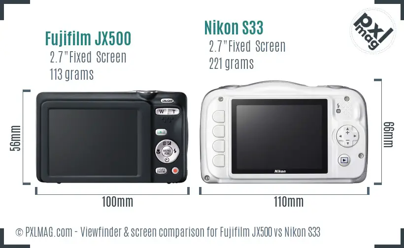 Fujifilm JX500 vs Nikon S33 Screen and Viewfinder comparison