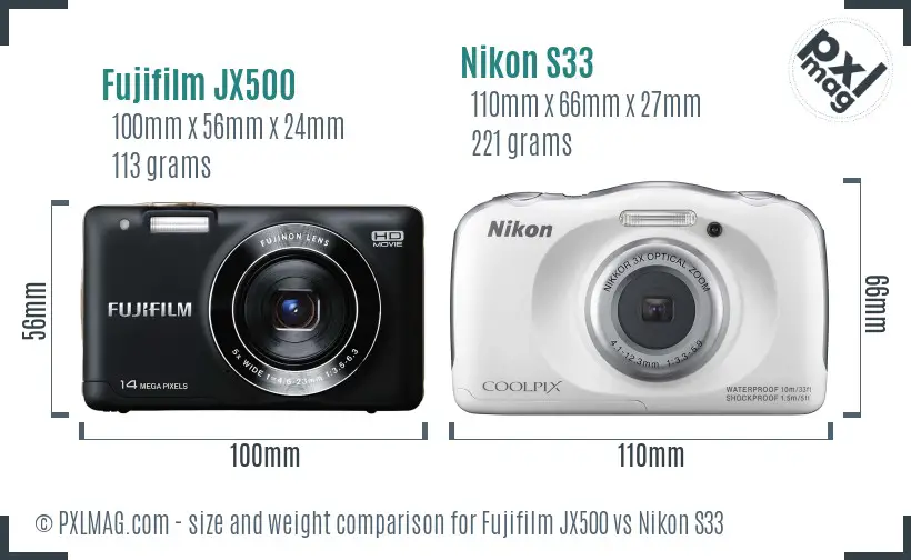 Fujifilm JX500 vs Nikon S33 size comparison