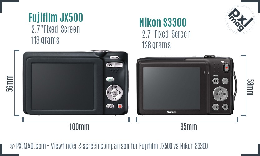 Fujifilm JX500 vs Nikon S3300 Screen and Viewfinder comparison