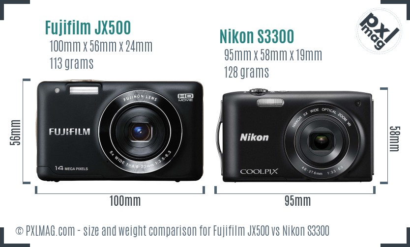 Fujifilm JX500 vs Nikon S3300 size comparison