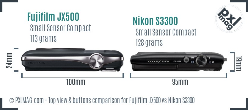 Fujifilm JX500 vs Nikon S3300 top view buttons comparison