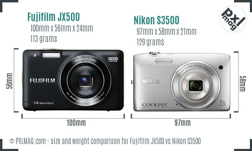 Fujifilm JX500 vs Nikon S3500 size comparison