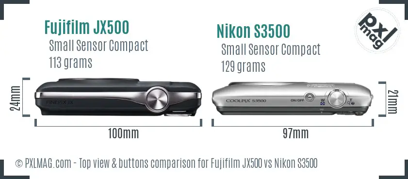 Fujifilm JX500 vs Nikon S3500 top view buttons comparison