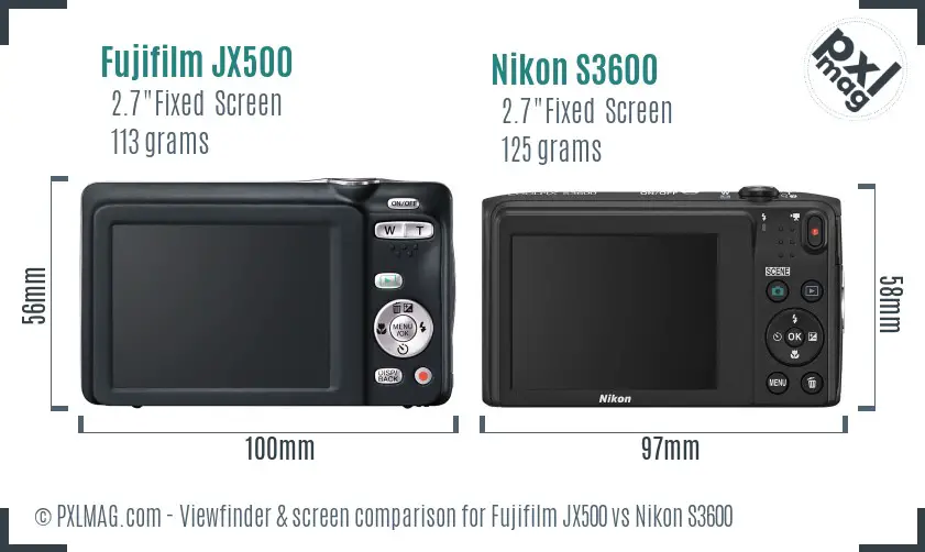 Fujifilm JX500 vs Nikon S3600 Screen and Viewfinder comparison