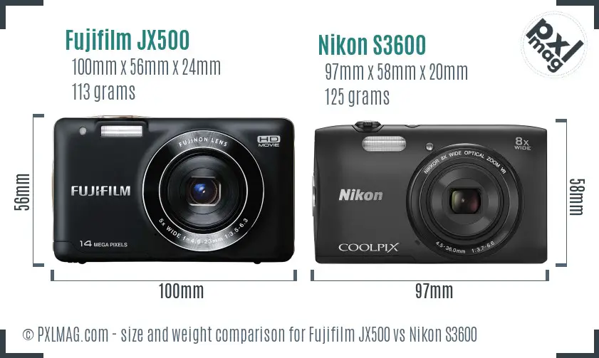 Fujifilm JX500 vs Nikon S3600 size comparison