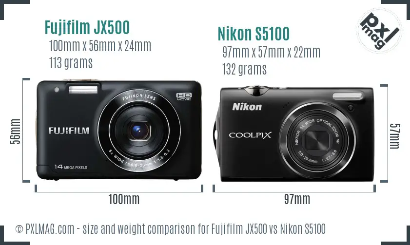 Fujifilm JX500 vs Nikon S5100 size comparison Fujifilm JX500 vs Nikon S5100 size comparison