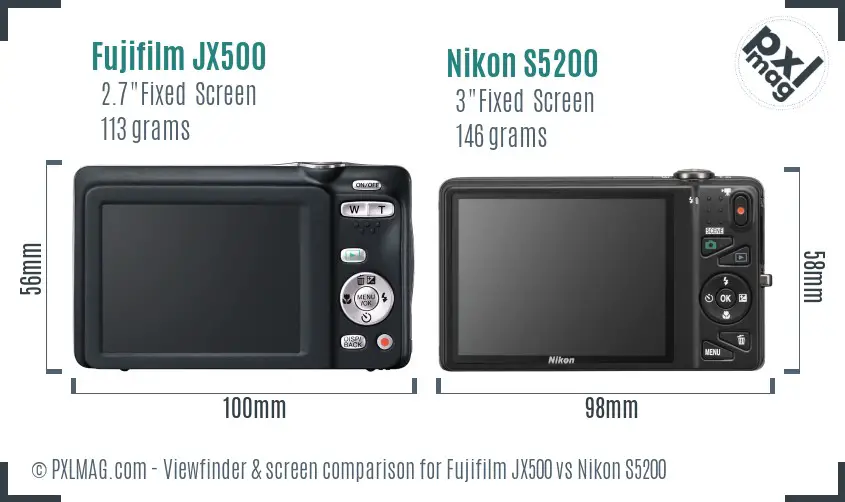 Fujifilm JX500 vs Nikon S5200 Screen and Viewfinder comparison