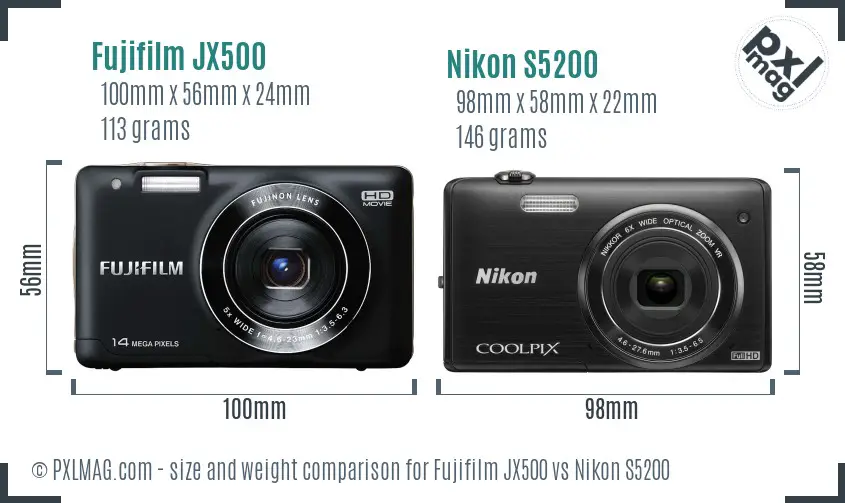 Fujifilm JX500 vs Nikon S5200 size comparison