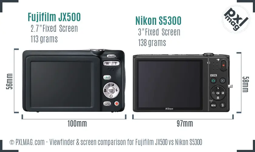 Fujifilm JX500 vs Nikon S5300 Screen and Viewfinder comparison