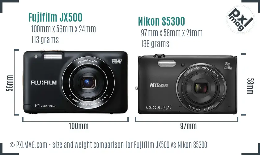 Fujifilm JX500 vs Nikon S5300 size comparison