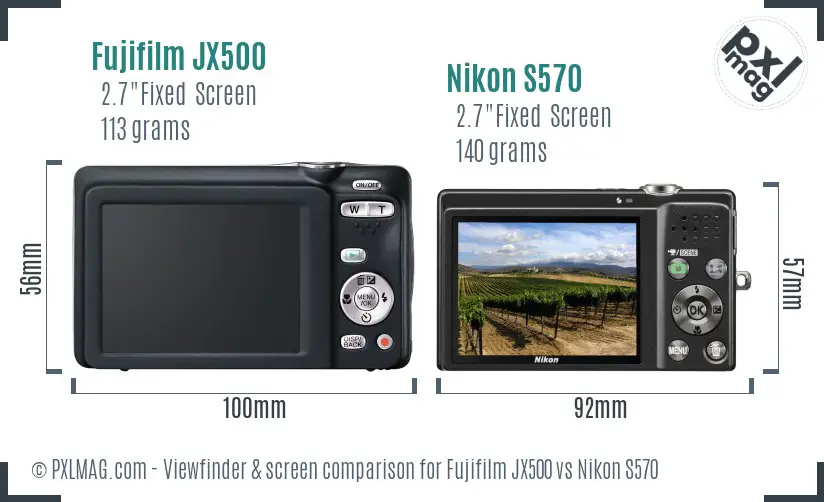 Fujifilm JX500 vs Nikon S570 Screen and Viewfinder comparison
