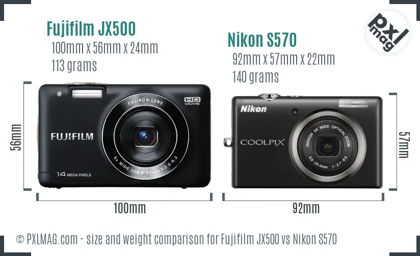 Fujifilm JX500 vs Nikon S570 size comparison