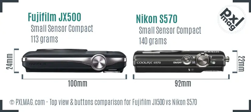 Fujifilm JX500 vs Nikon S570 top view buttons comparison
