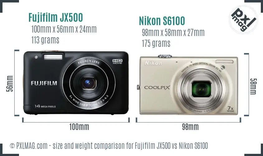 Fujifilm JX500 vs Nikon S6100 size comparison