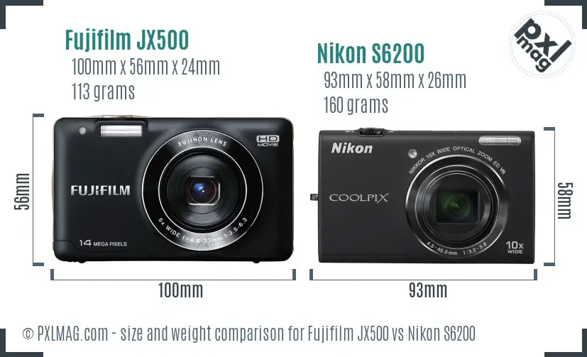 Fujifilm JX500 vs Nikon S6200 size comparison